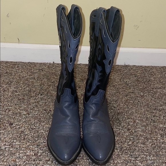 Women's Abilene Vintage Cowgirl Hand Stitched Western Boots Black and Grey - Picture 1 of 8